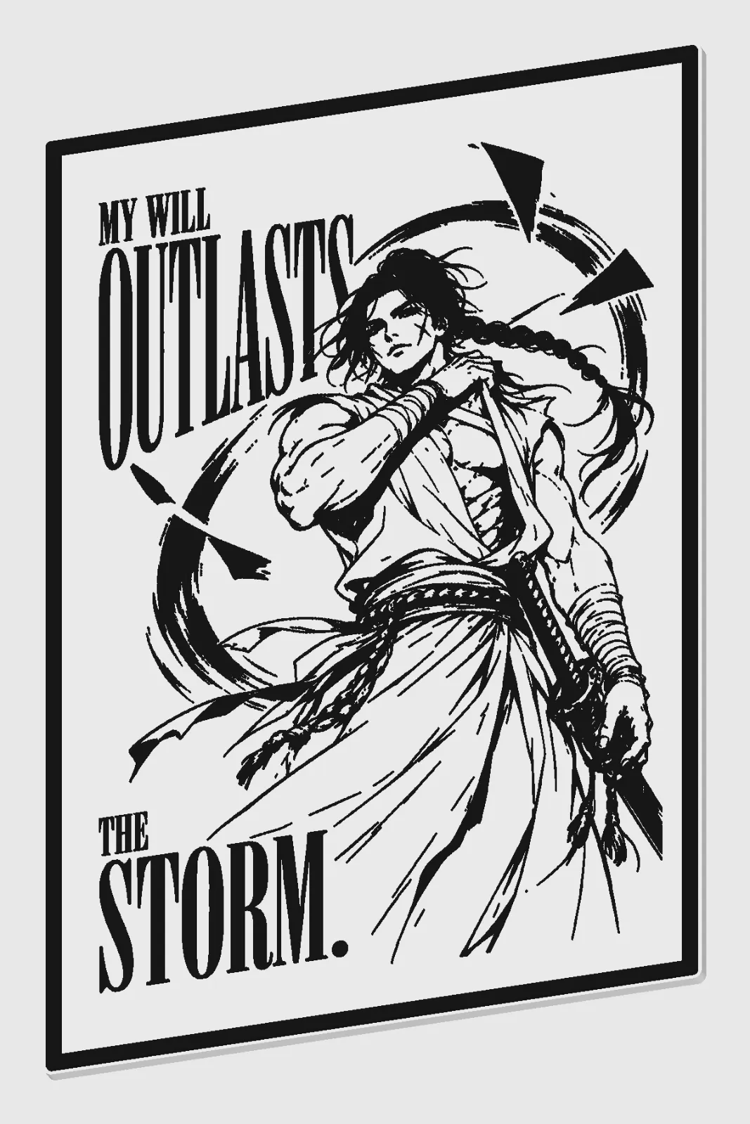 Digital model preview of the My Will relief poster, Black on White edition, shown at an angle to reveal the raised linework and integral frame
