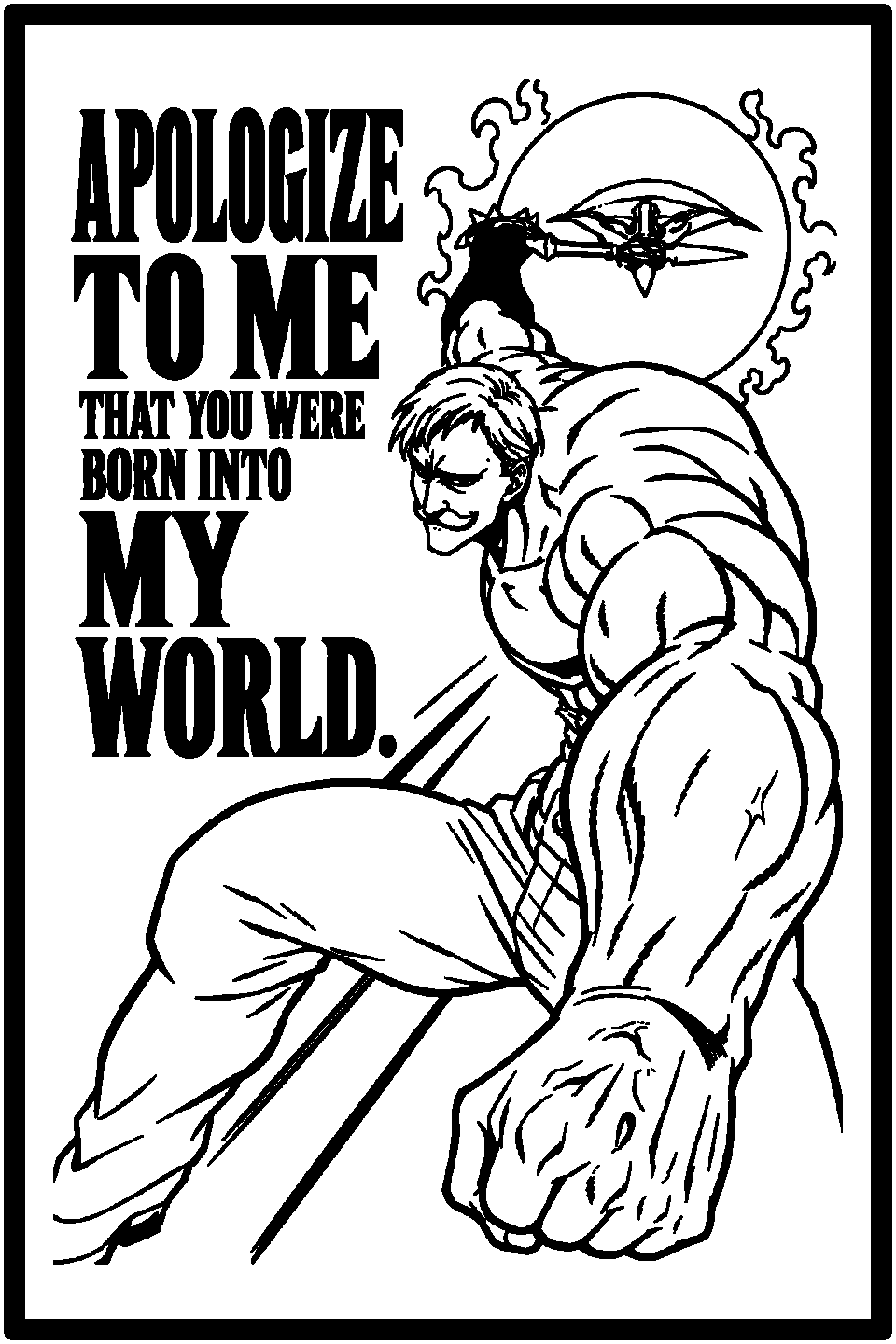 Digital model preview of the Escanor — My World Relief Poster, Black on White edition — actual CAD front render, uncropped