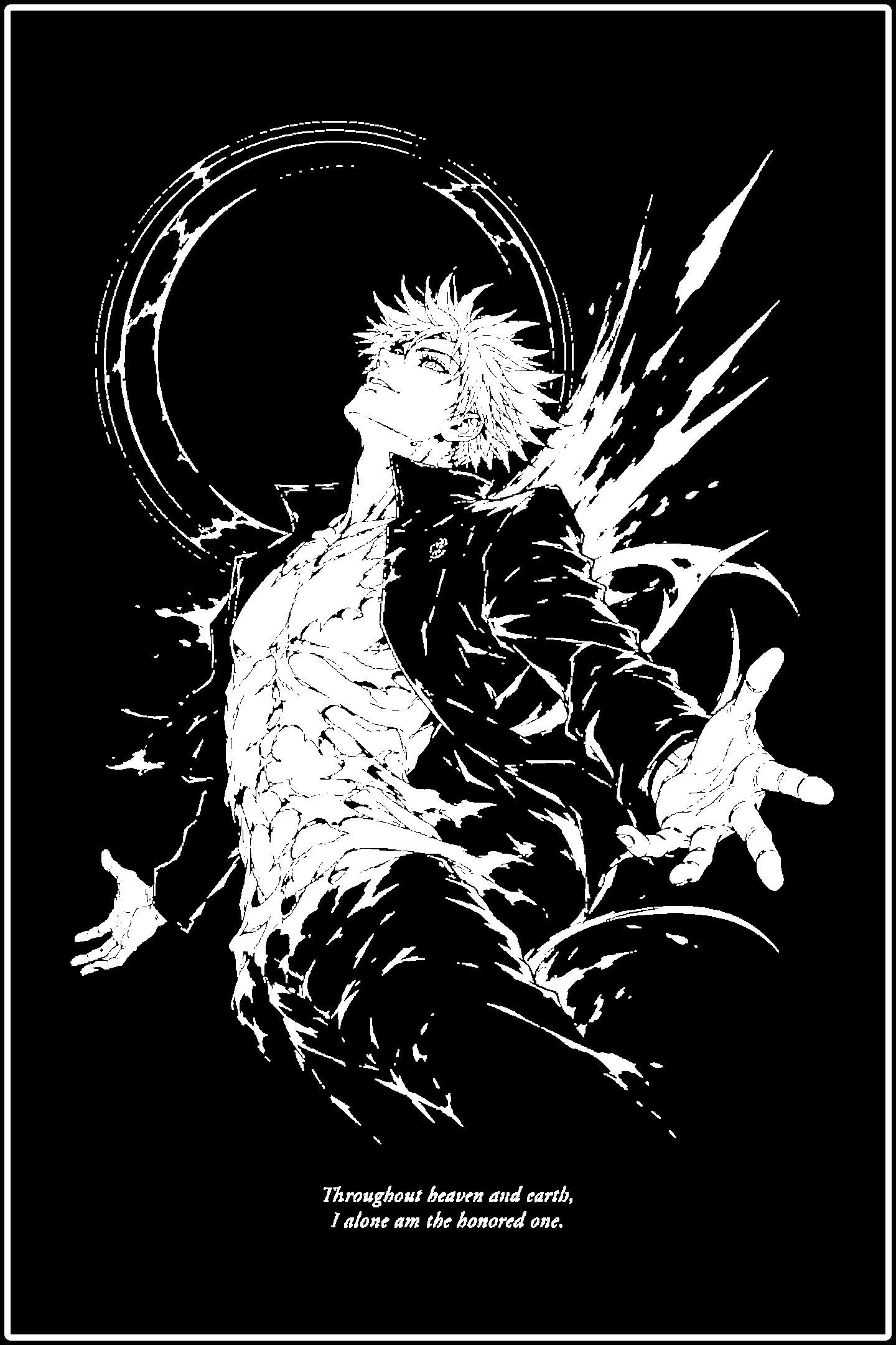 Digital model preview of the Gojo — Honored One Relief Poster, White on Black edition — actual CAD front render, uncropped