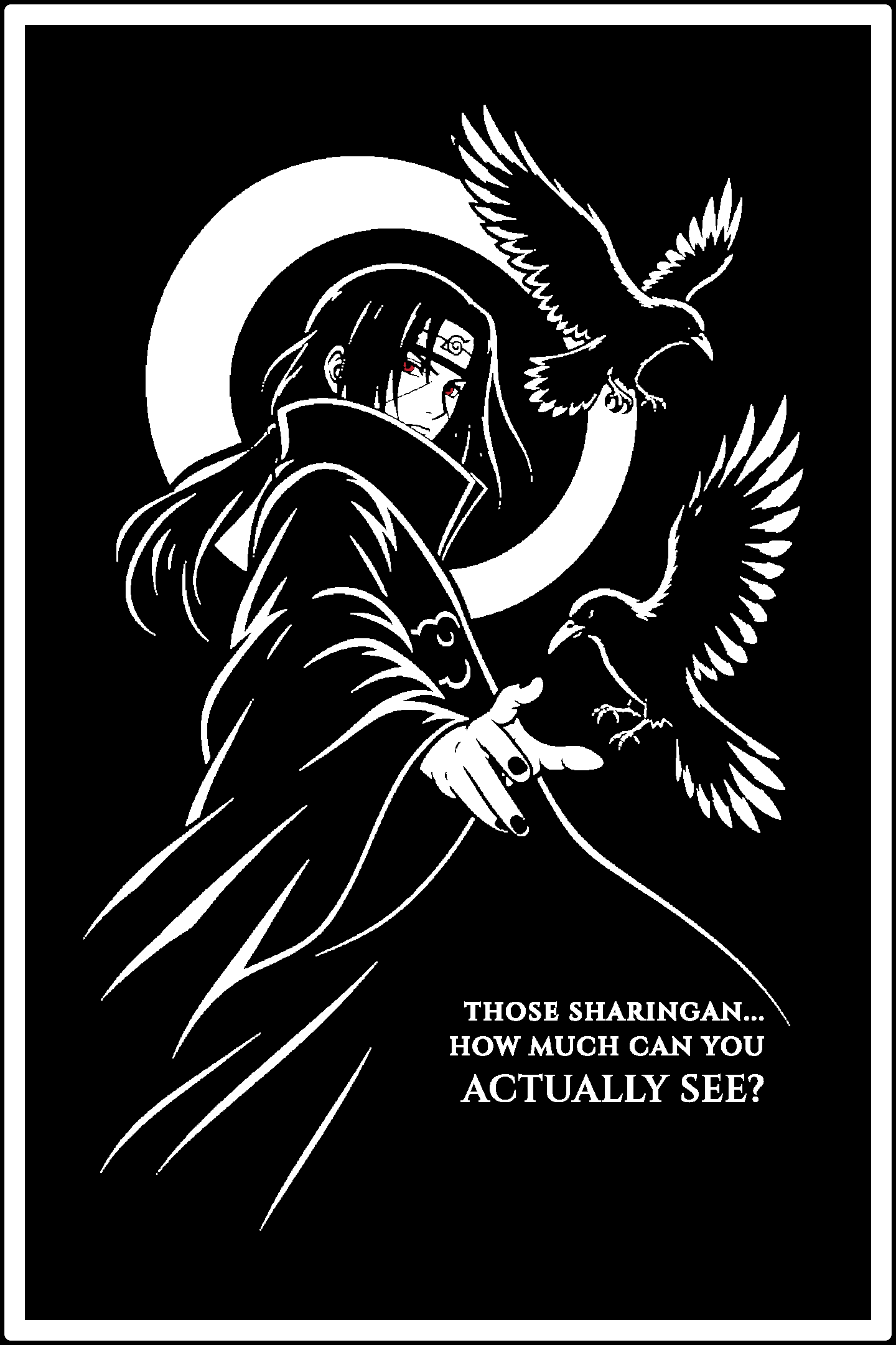 Digital model preview of the Itachi — Crimson Crows Relief Poster, White on Black edition — actual CAD front render, uncropped