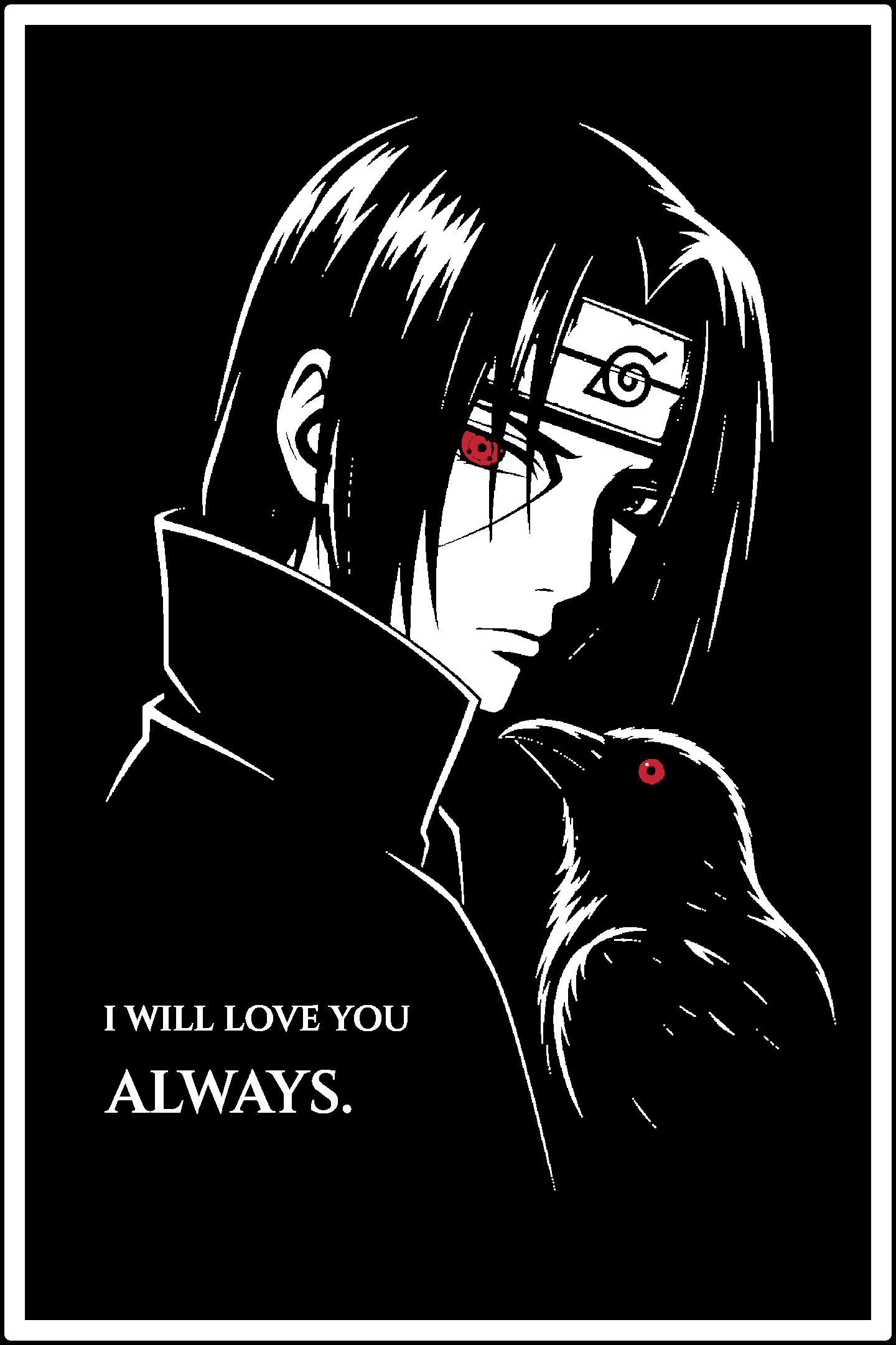 Digital model preview of the Itachi — Silent Sharingan Relief Poster, White on Black edition — actual CAD front render, uncropped