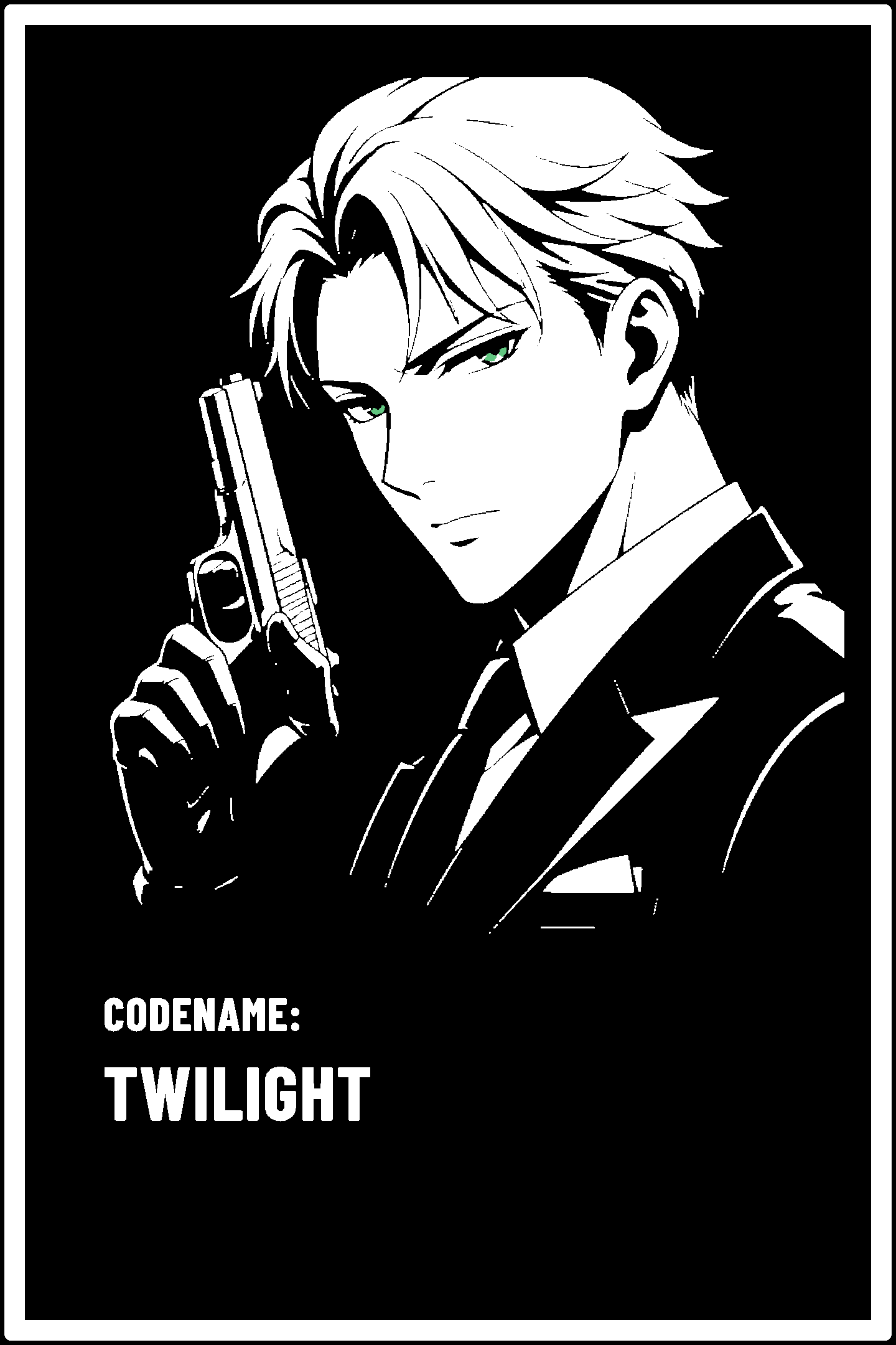 Digital model preview of the Loid Forger — Twilight Relief Poster, White on Black edition — actual CAD front render, uncropped