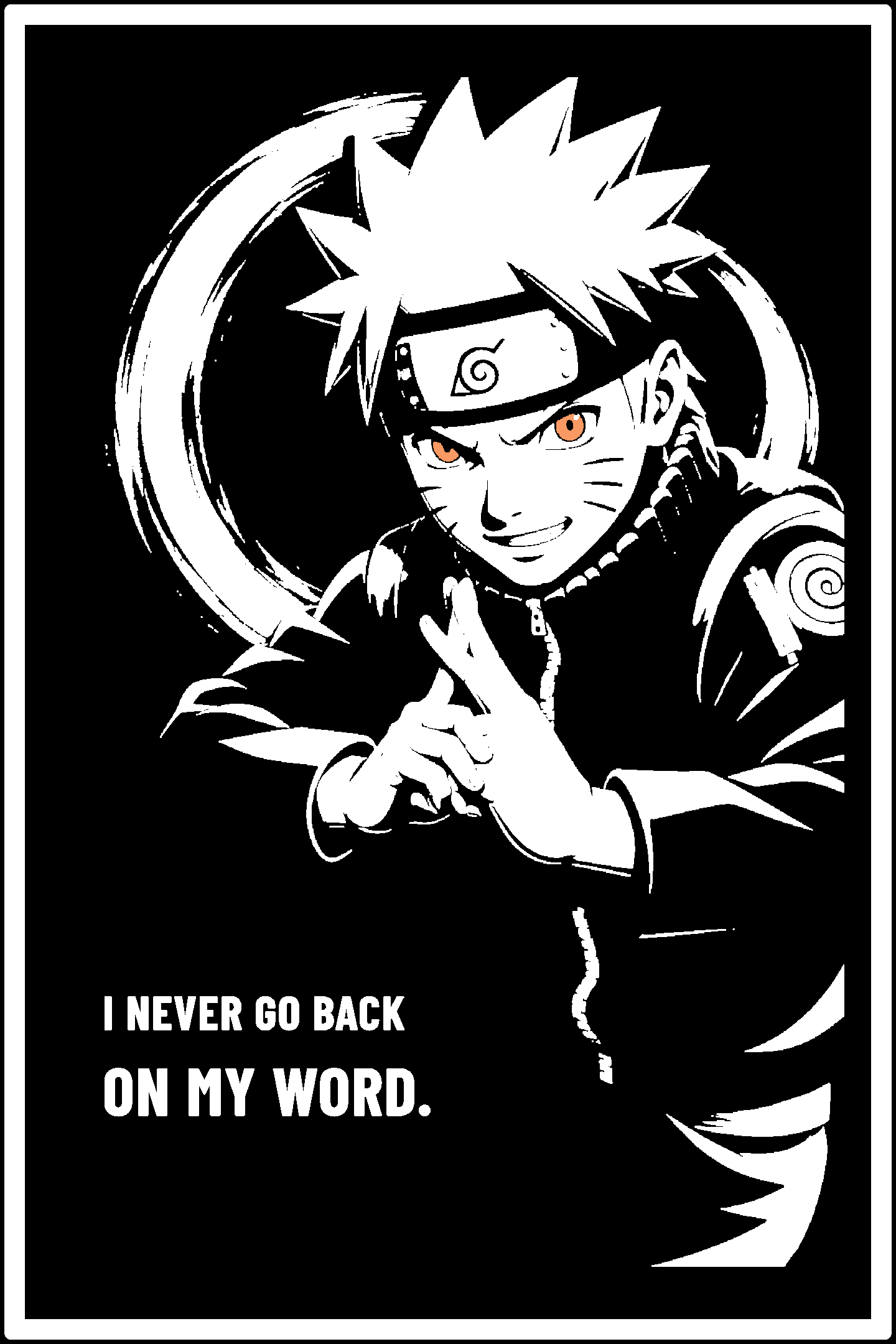 Digital model preview of the Naruto Uzumaki — Ninja Way Relief Poster, White on Black edition — actual CAD front render, uncropped