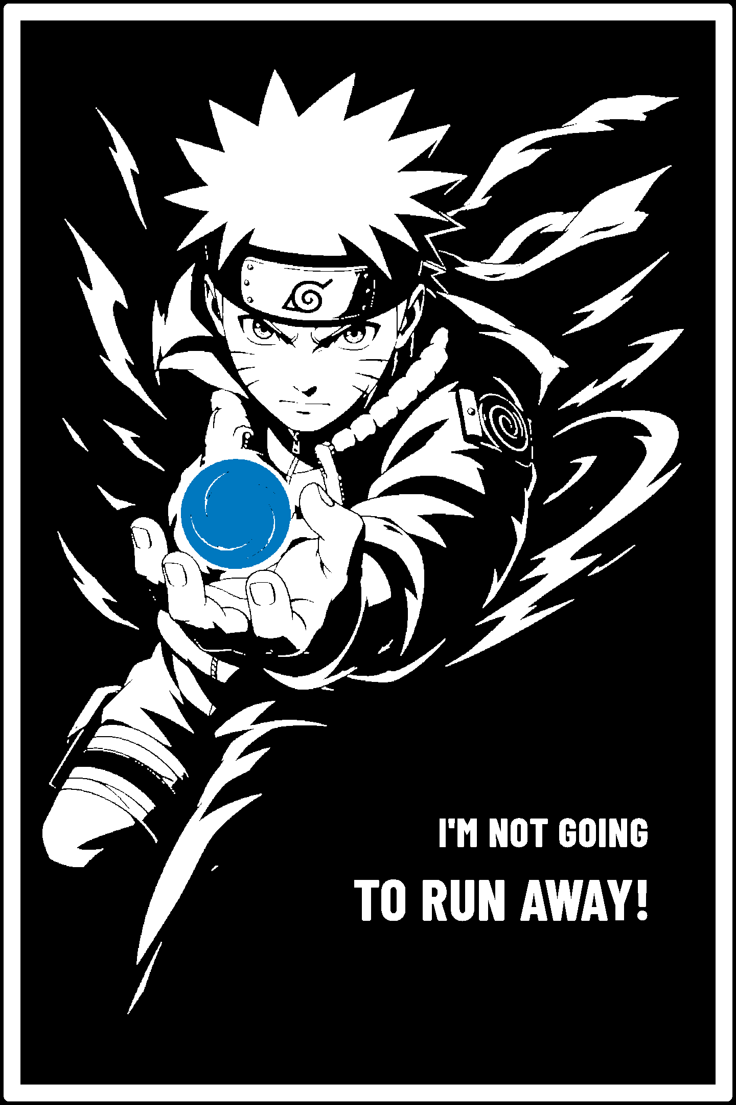 Digital model preview of the Naruto Uzumaki — Unbreakable Relief Poster, White on Black edition — actual CAD front render, uncropped