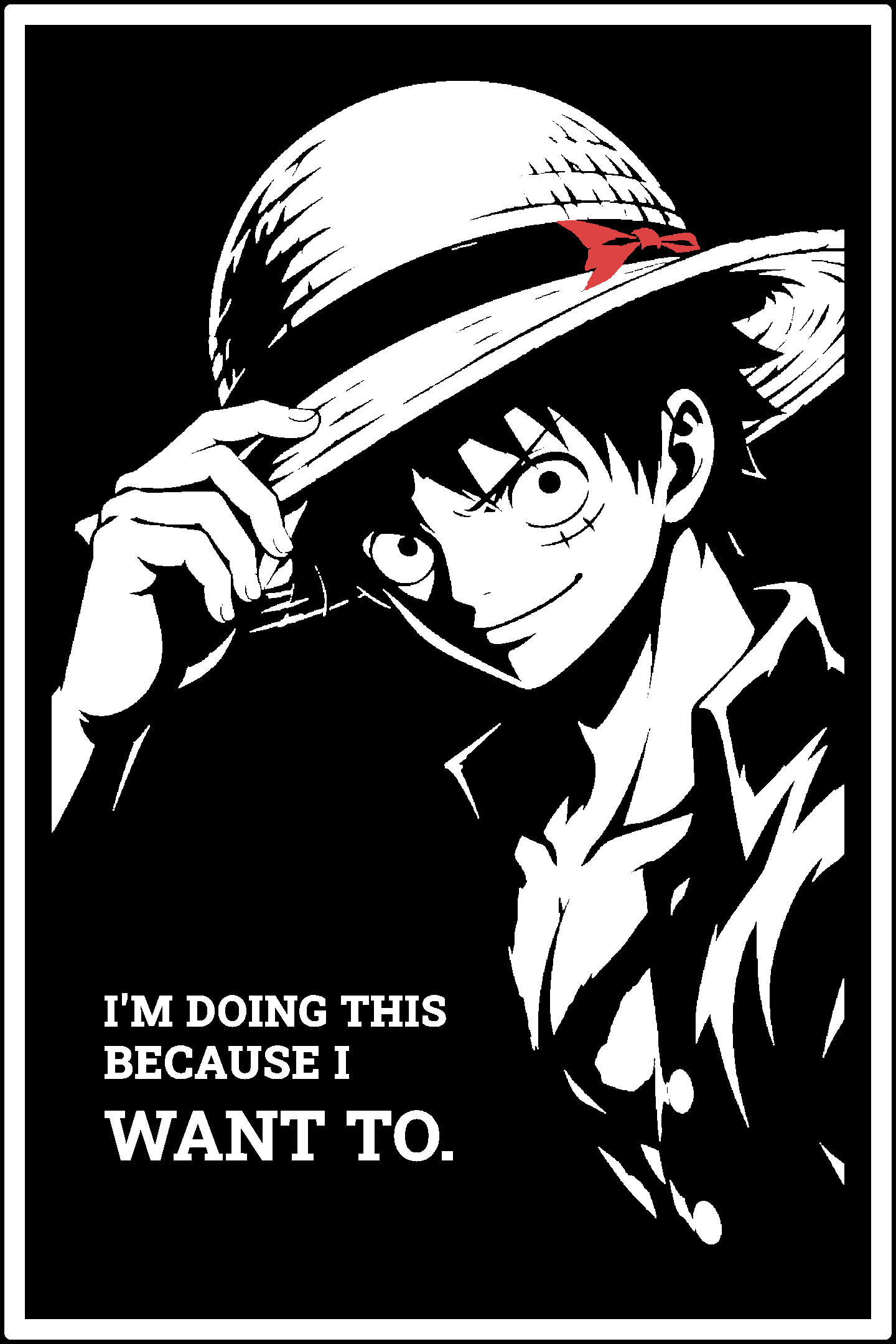 Digital model preview of the Monkey D. Luffy — Pirate King Relief Poster, White on Black edition — actual CAD front render, uncropped