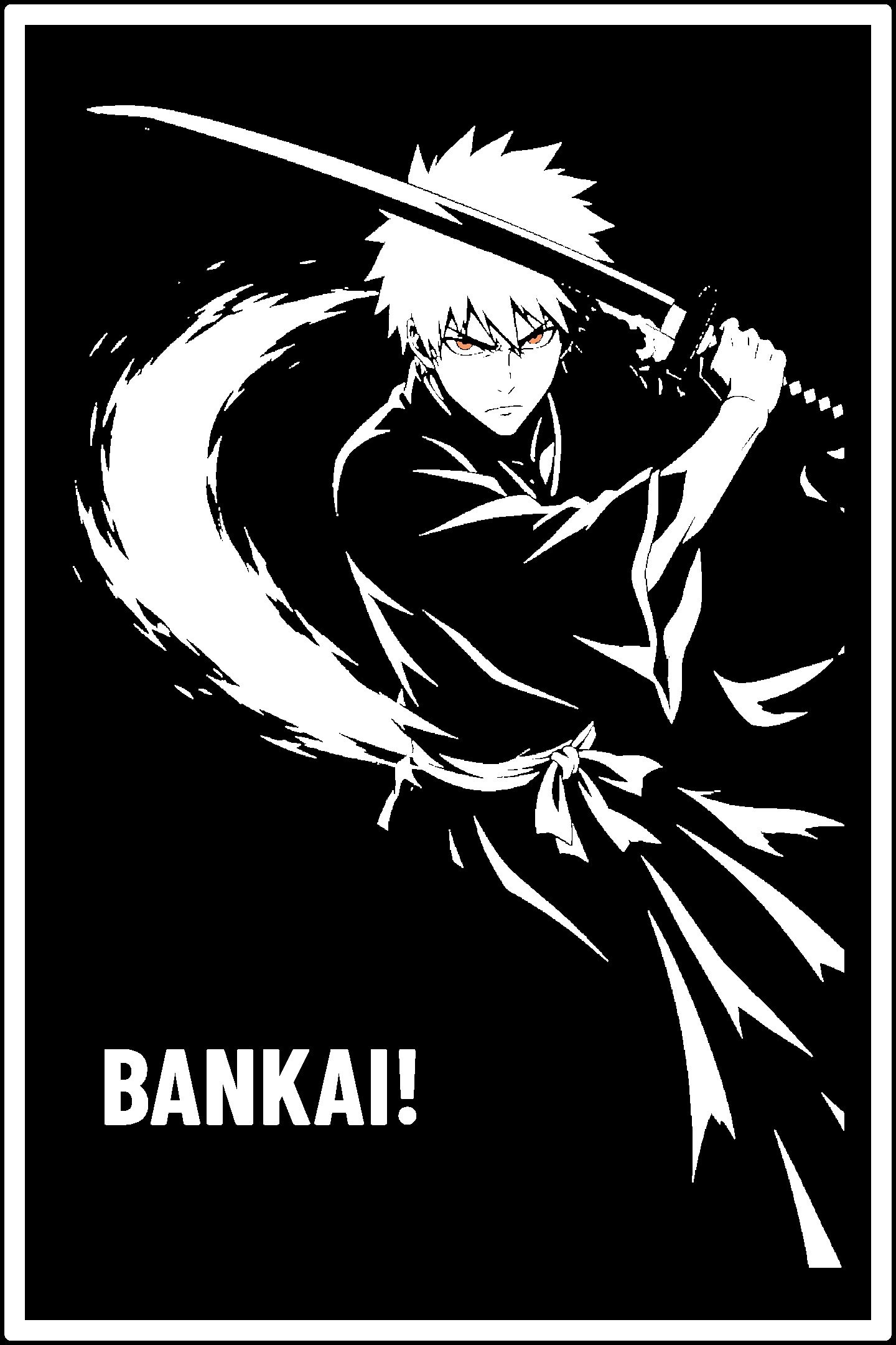 Digital model preview of the Ichigo Kurosaki — Bankai Relief Poster, White on Black edition — actual CAD front render, uncropped