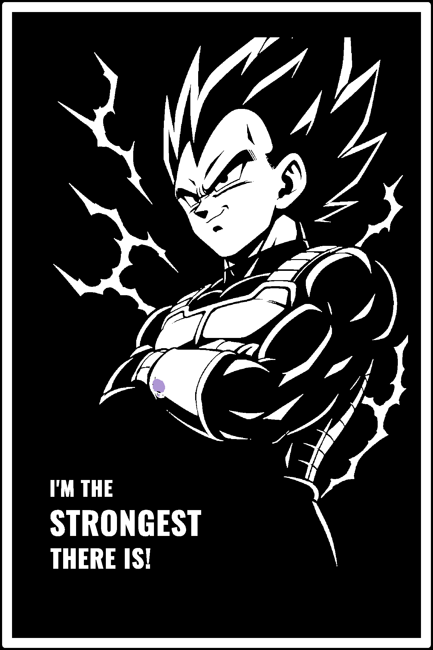 Digital model preview of the Vegeta — Saiyan Pride Relief Poster, White on Black edition — actual CAD front render, uncropped