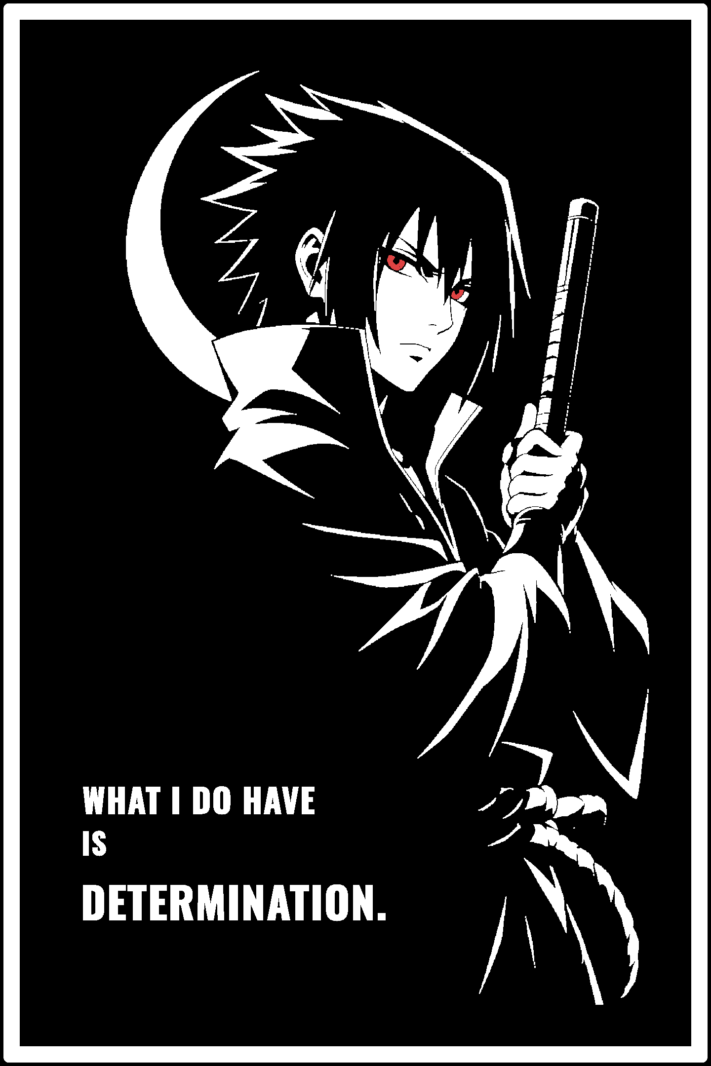 Digital model preview of the Sasuke Uchiha — Determination Relief Poster, White on Black edition — actual CAD front render, uncropped