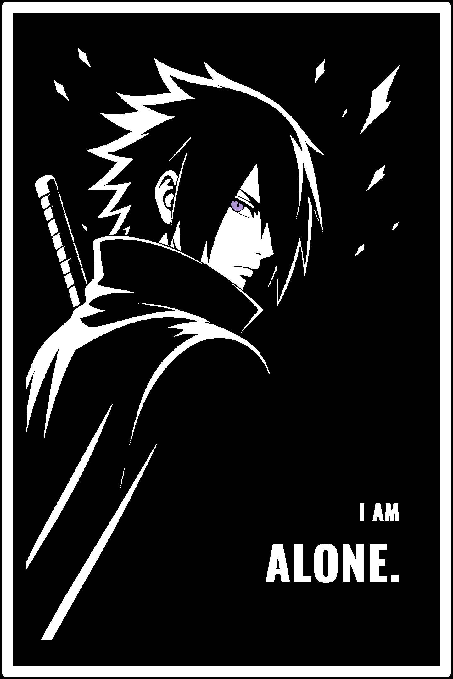 Digital model preview of the Sasuke Uchiha — Last Uchiha Relief Poster, White on Black edition — actual CAD front render, uncropped