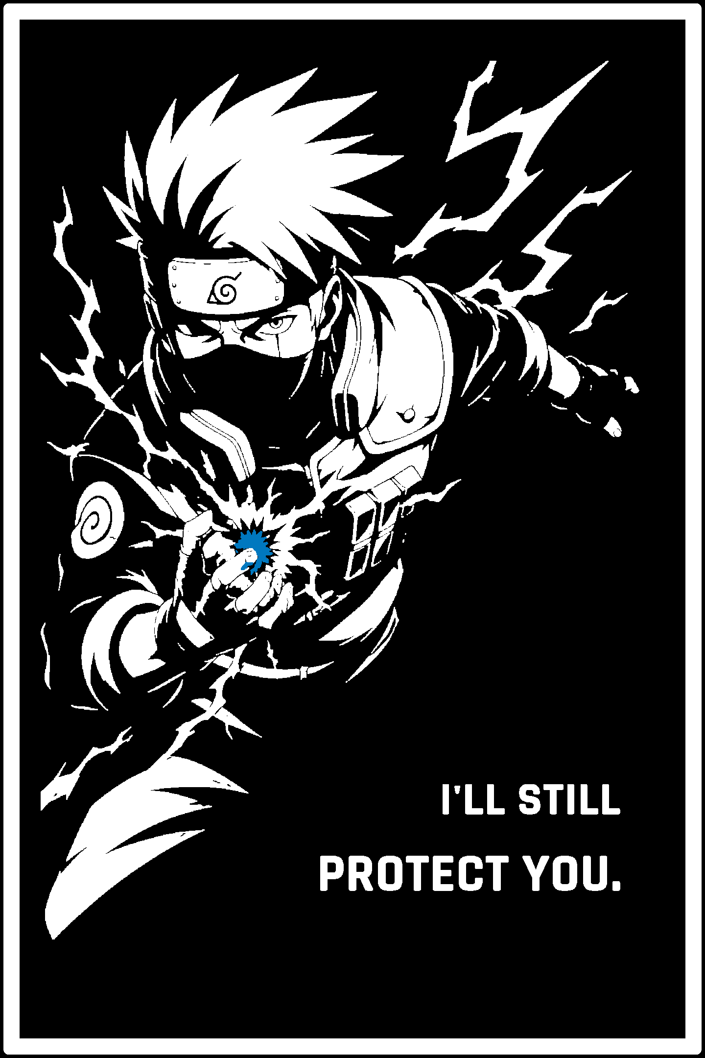 Digital model preview of the Kakashi Hatake — Copy Ninja Relief Poster, White on Black edition — actual CAD front render, uncropped