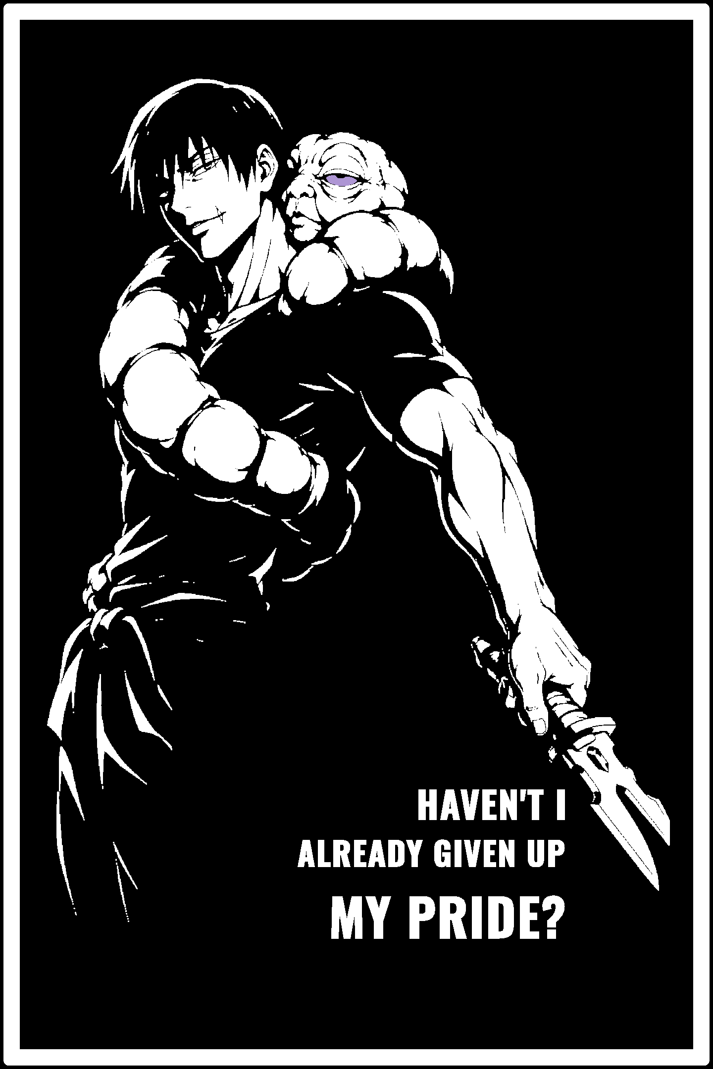 Digital model preview of the Toji Fushiguro — Sorcerer Killer Relief Poster, White on Black edition — actual CAD front render, uncropped