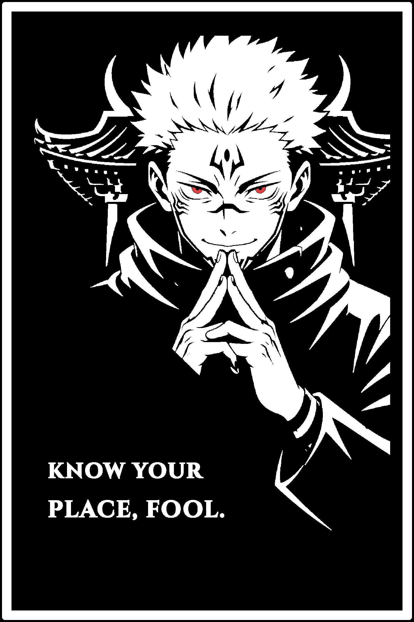 Digital model preview of the Ryomen Sukuna — Malevolent Shrine Relief Poster, White on Black edition — actual CAD front render, uncropped