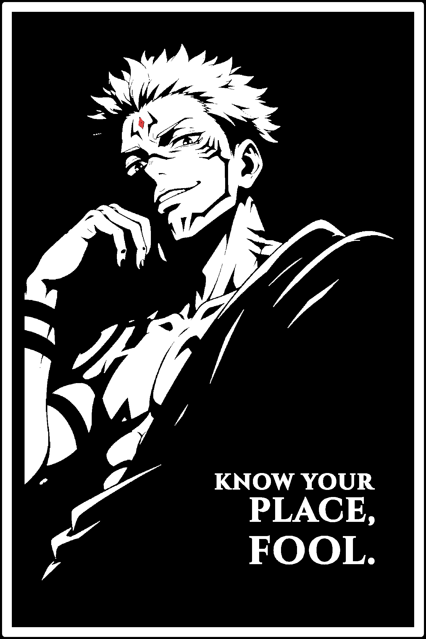 Digital model preview of the Ryomen Sukuna — King Of Curses Relief Poster, White on Black edition — actual CAD front render, uncropped