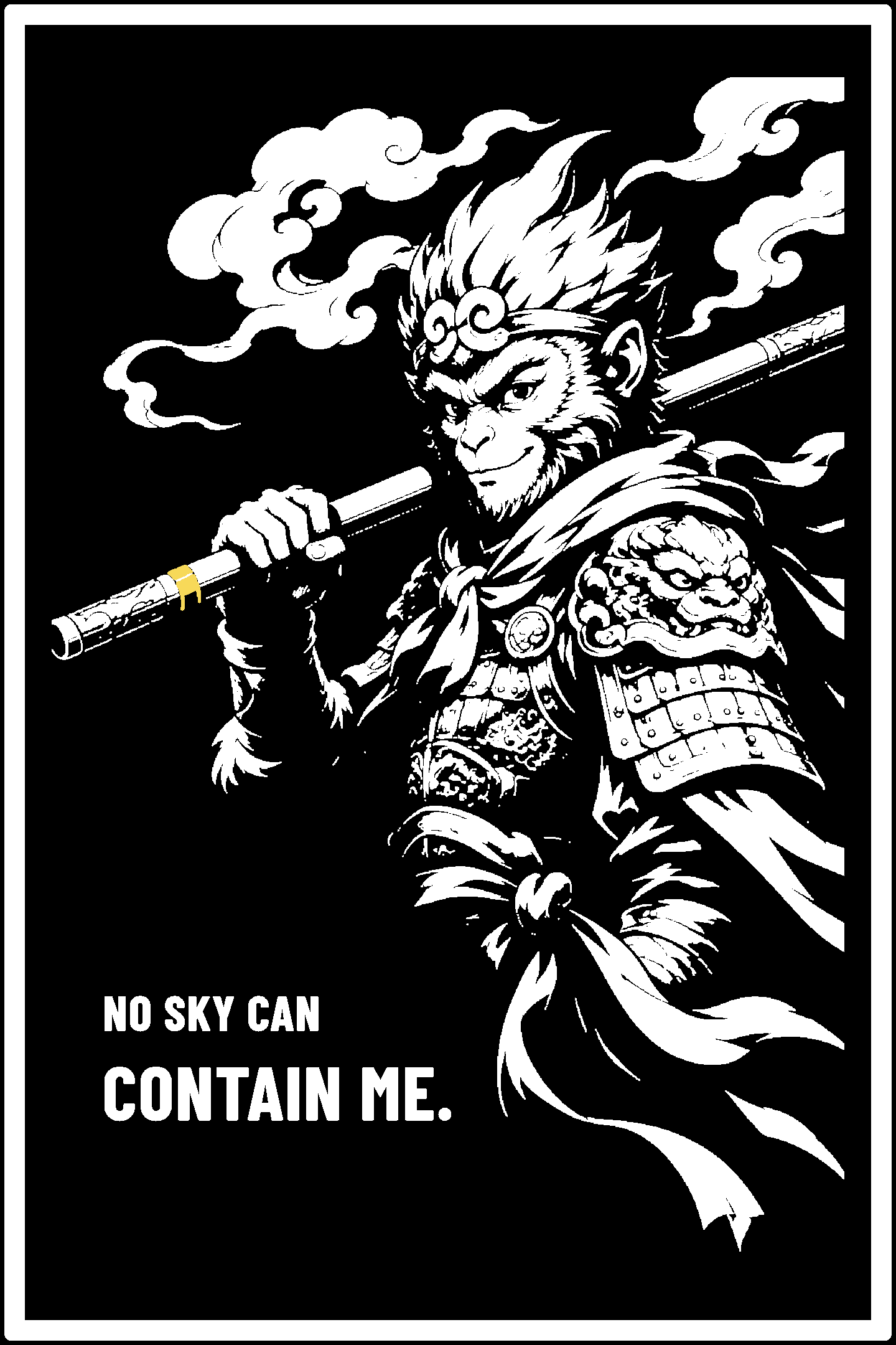Digital model preview of the Sun Wukong — Great Sage Relief Poster, White on Black edition — actual CAD front render, uncropped