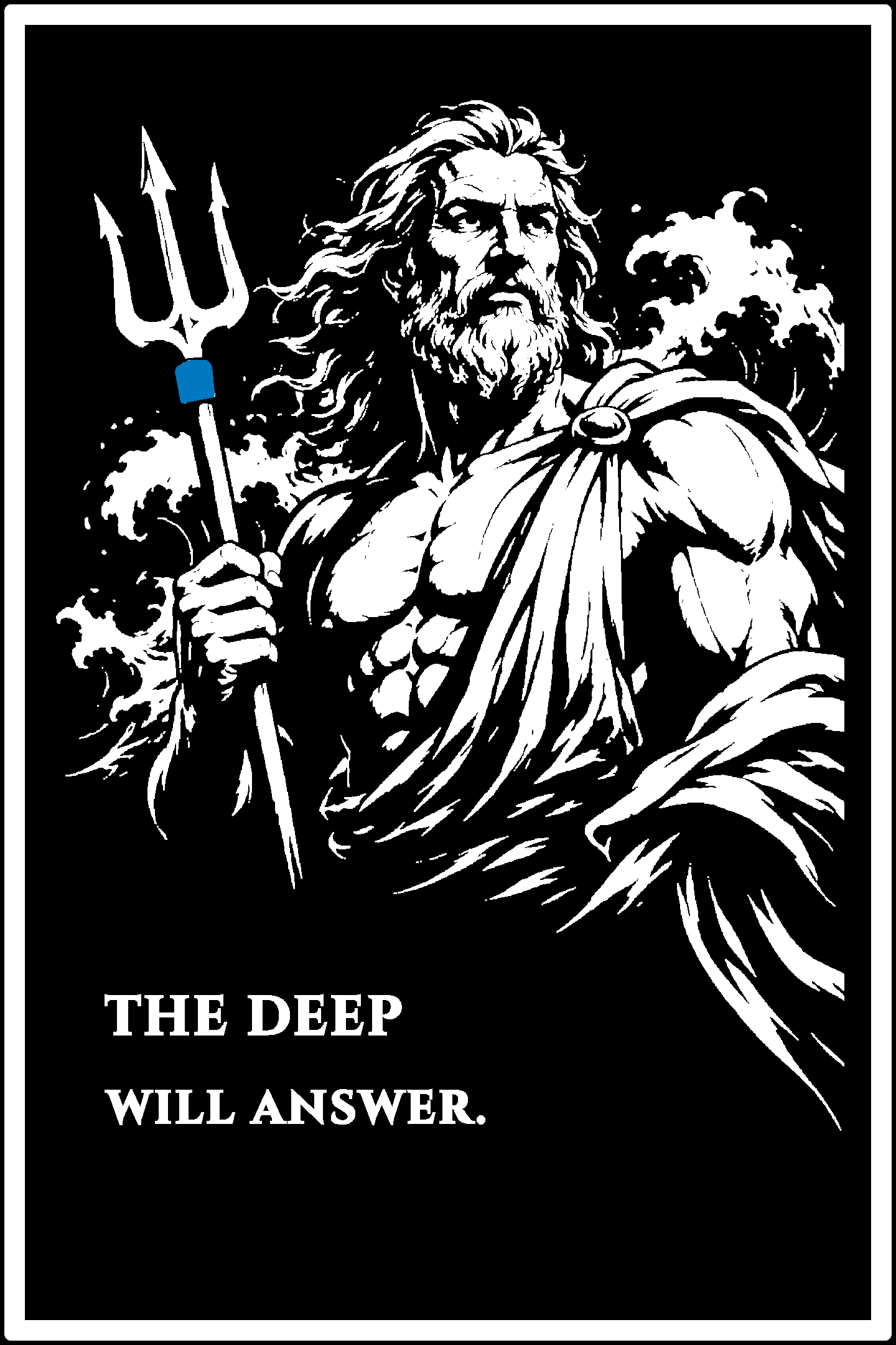 Digital model preview of the Poseidon — Sea King Relief Poster, White on Black edition — actual CAD front render, uncropped