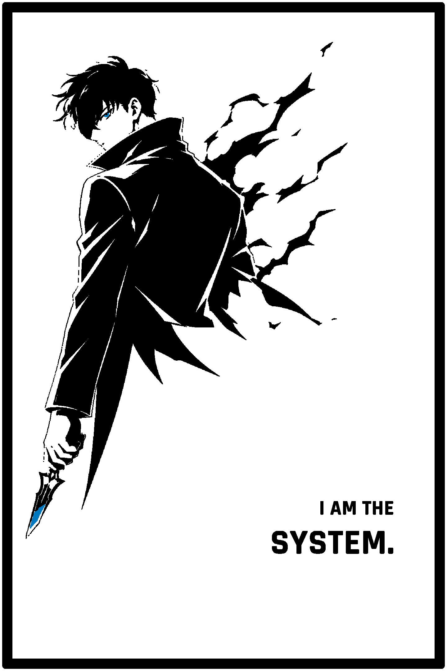 Digital model preview of the Sung Jinwoo — Shadow Monarch Relief Poster, Black on White edition — actual CAD front render, uncropped