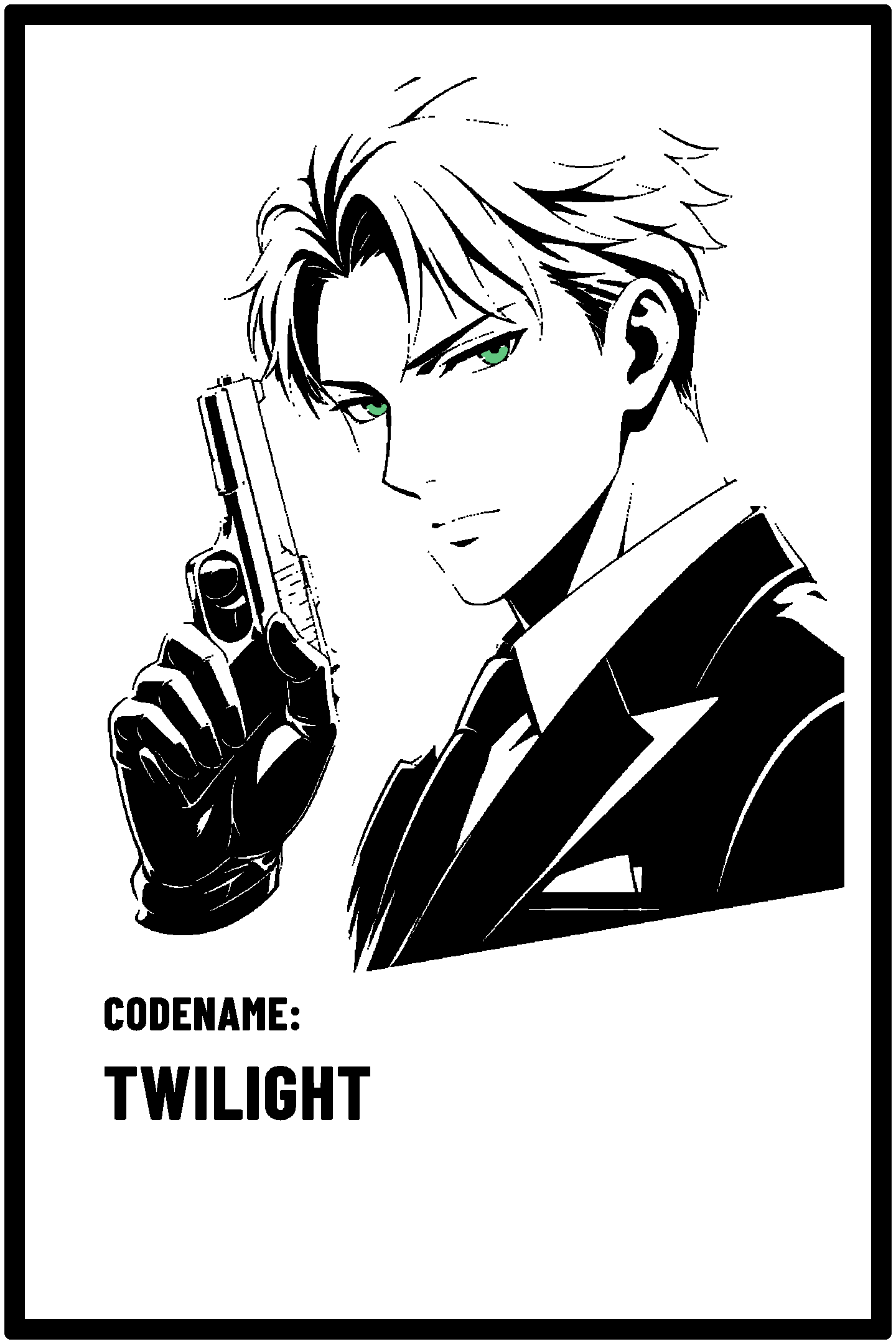 Digital model preview of the Loid Forger — Twilight Relief Poster, Black on White edition — actual CAD front render, uncropped