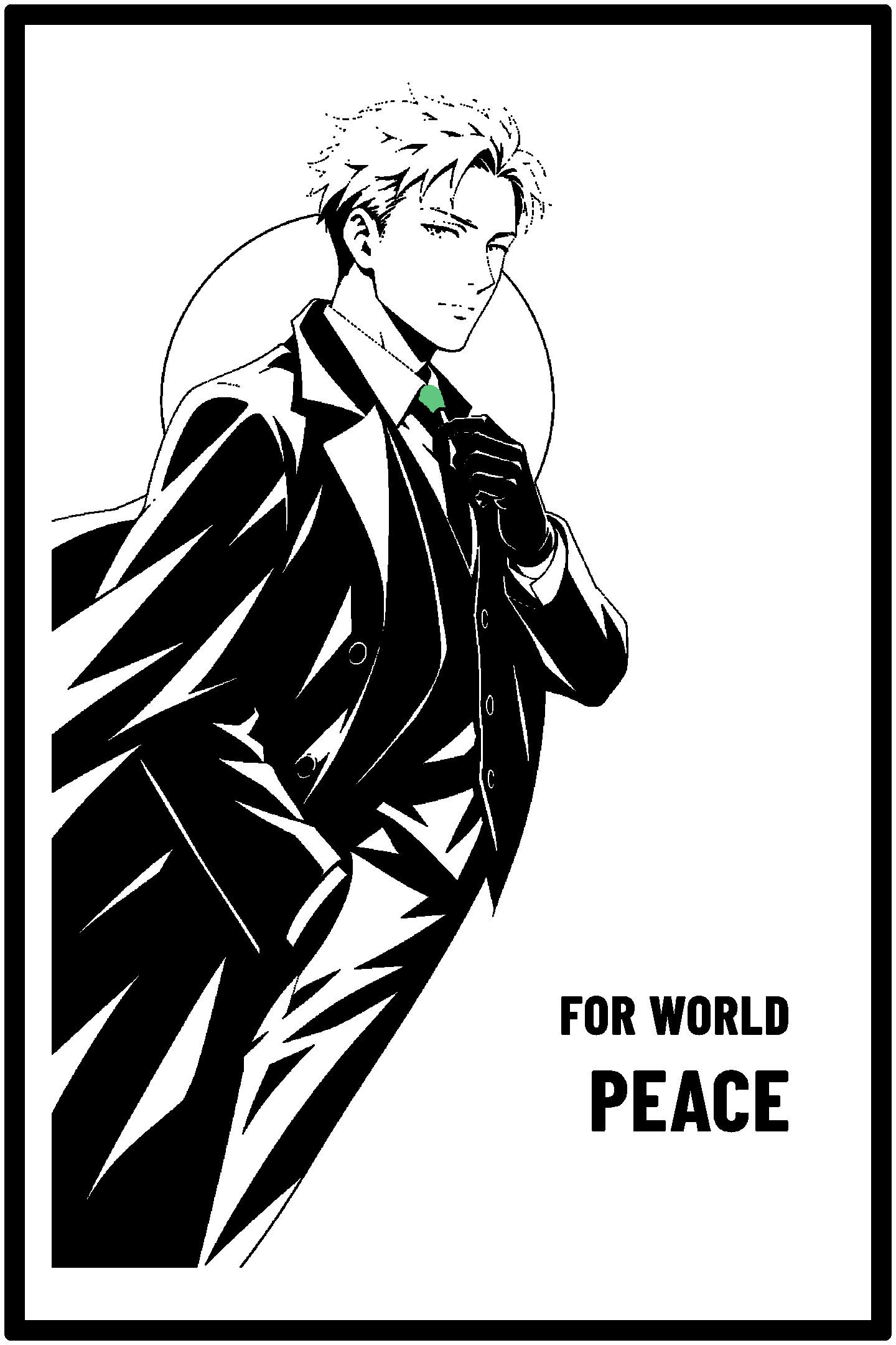Digital model preview of the Loid Forger — For Peace Relief Poster, Black on White edition — actual CAD front render, uncropped