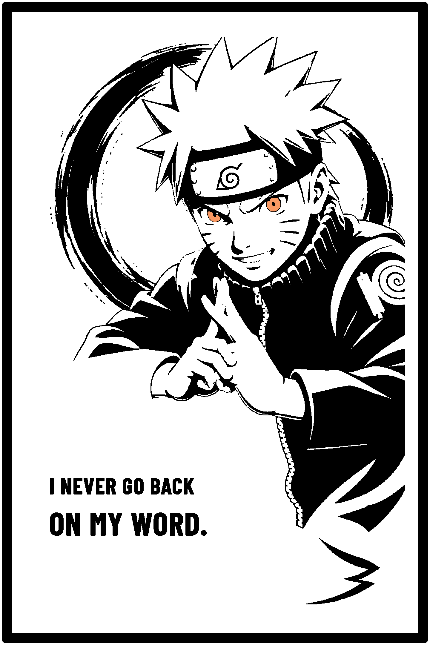 Digital model preview of the Naruto Uzumaki — Ninja Way Relief Poster, Black on White edition — actual CAD front render, uncropped