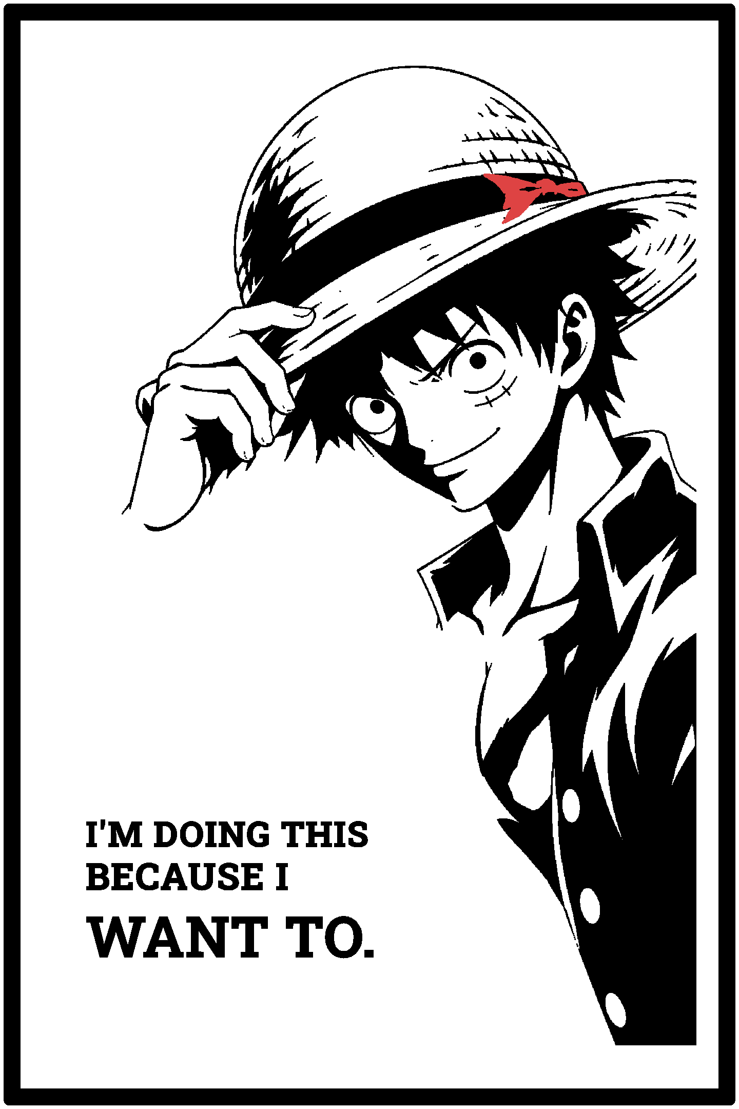 Digital model preview of the Monkey D. Luffy — Pirate King Relief Poster, Black on White edition — actual CAD front render, uncropped