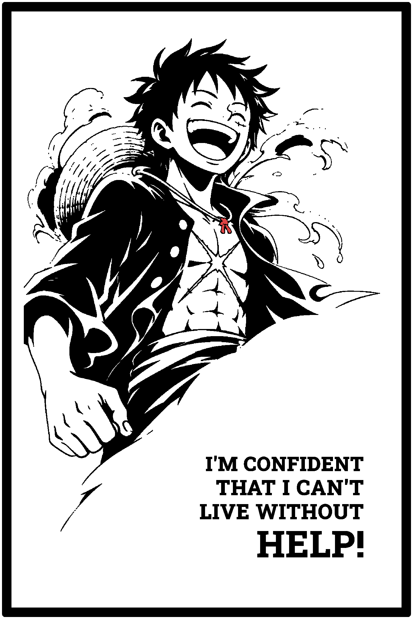 Digital model preview of the Monkey D. Luffy — Freedom Relief Poster, Black on White edition — actual CAD front render, uncropped