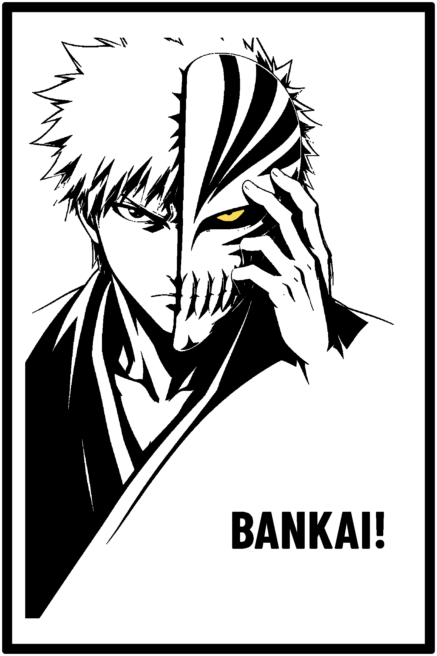 Digital model preview of the Ichigo Kurosaki — Protector Relief Poster, Black on White edition — actual CAD front render, uncropped