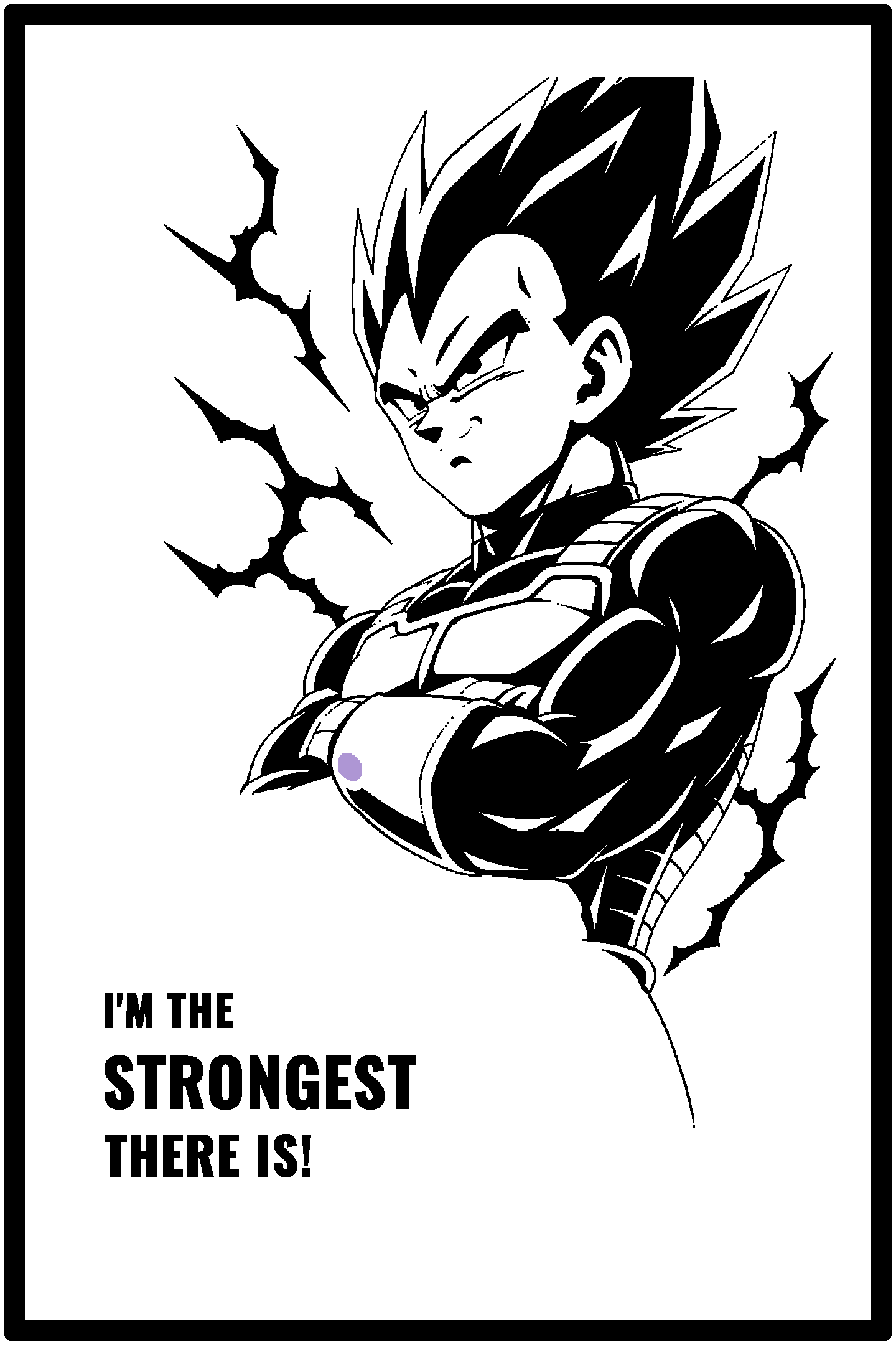 Digital model preview of the Vegeta — Saiyan Pride Relief Poster, Black on White edition — actual CAD front render, uncropped