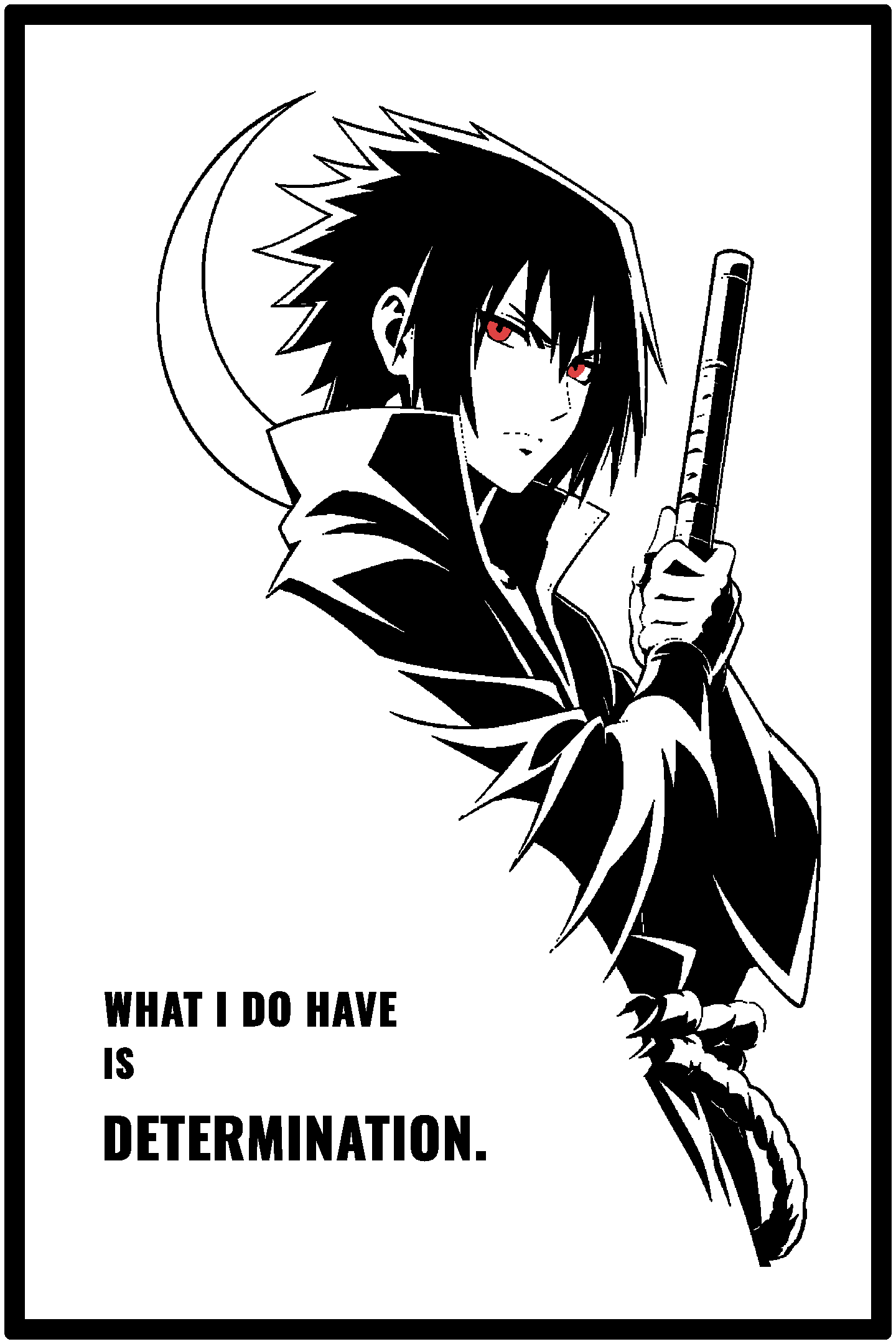 Digital model preview of the Sasuke Uchiha — Determination Relief Poster, Black on White edition — actual CAD front render, uncropped