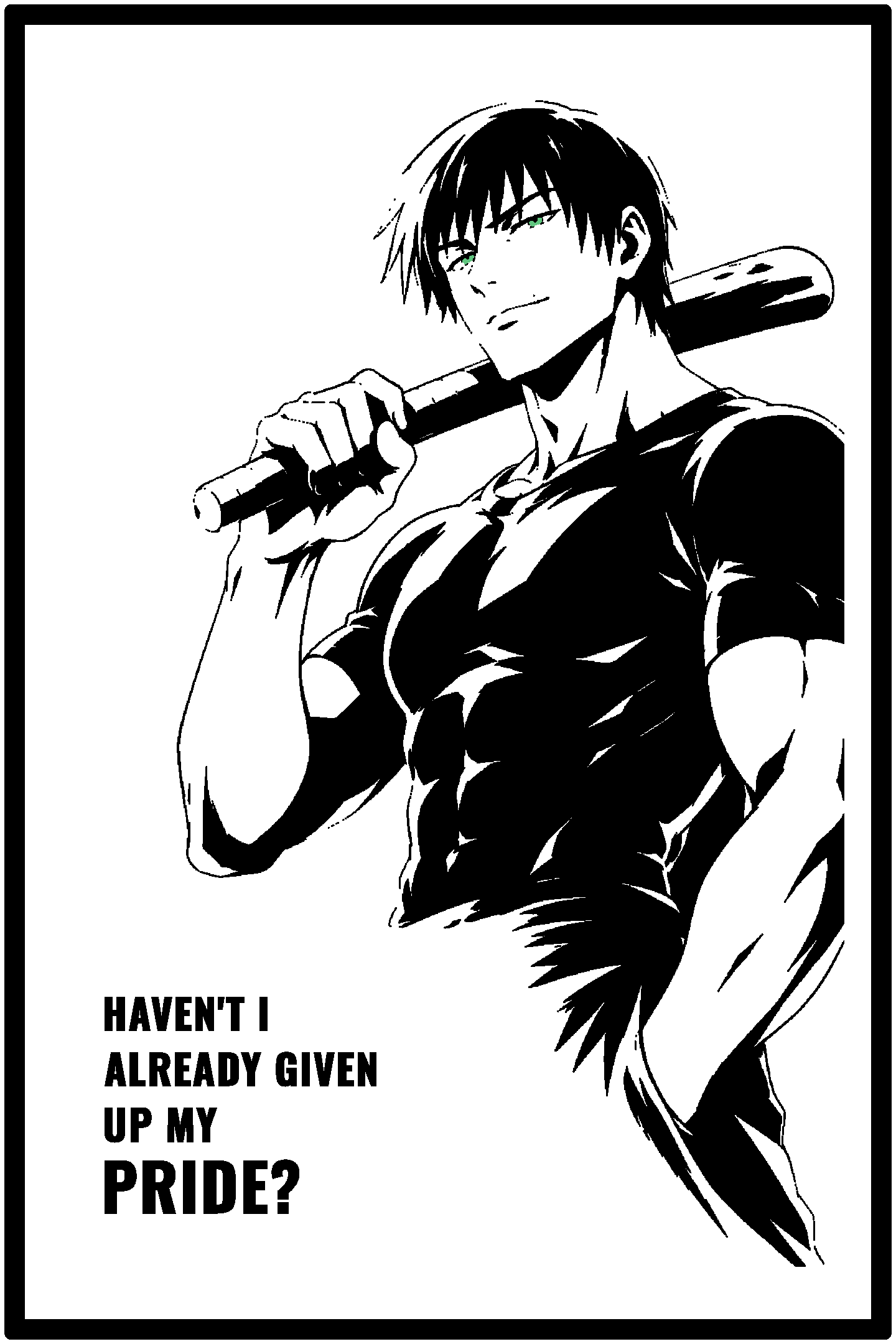 Digital model preview of the Toji Fushiguro — Heavenly Restriction Relief Poster, Black on White edition — actual CAD front render, uncropped