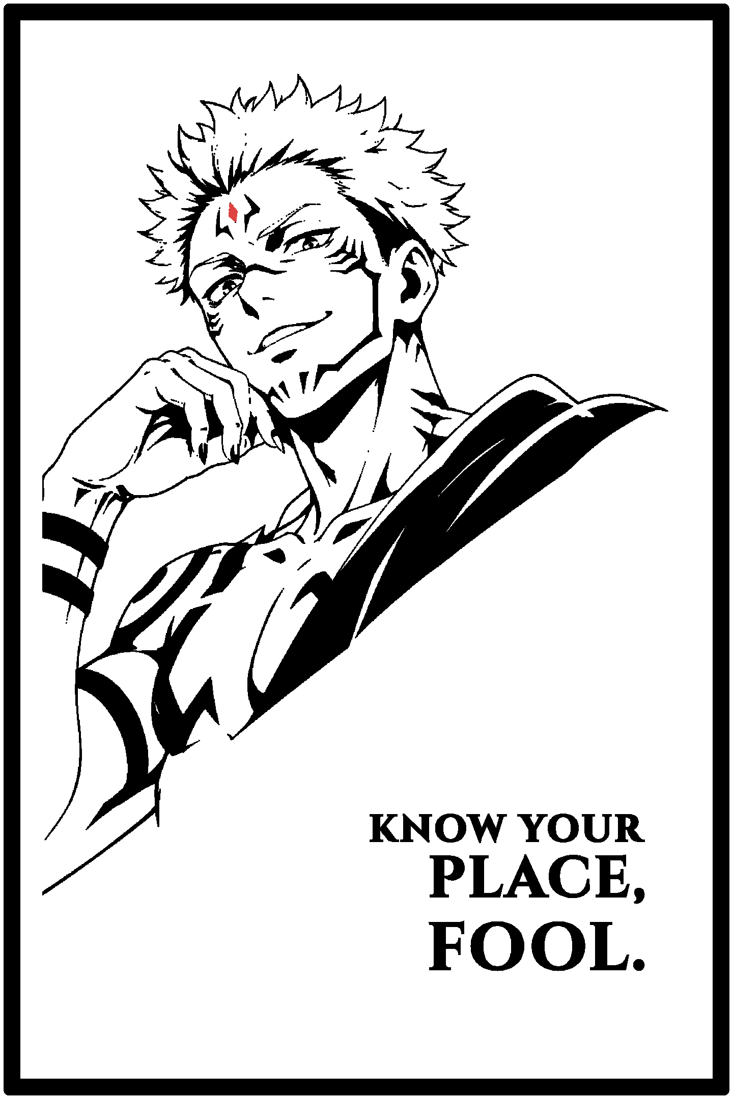 Digital model preview of the Ryomen Sukuna — King Of Curses Relief Poster, Black on White edition — actual CAD front render, uncropped