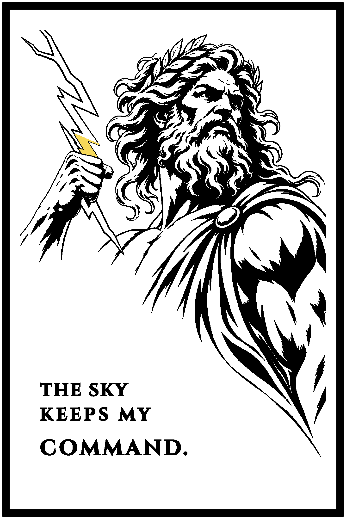 Digital model preview of the Zeus — Thunder King Relief Poster, Black on White edition — actual CAD front render, uncropped