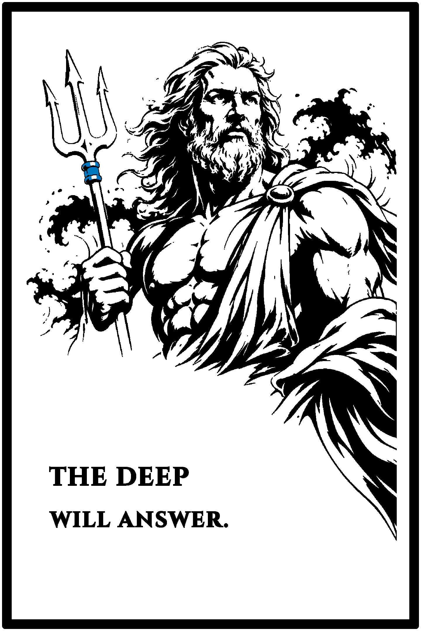 Digital model preview of the Poseidon — Sea King Relief Poster, Black on White edition — actual CAD front render, uncropped