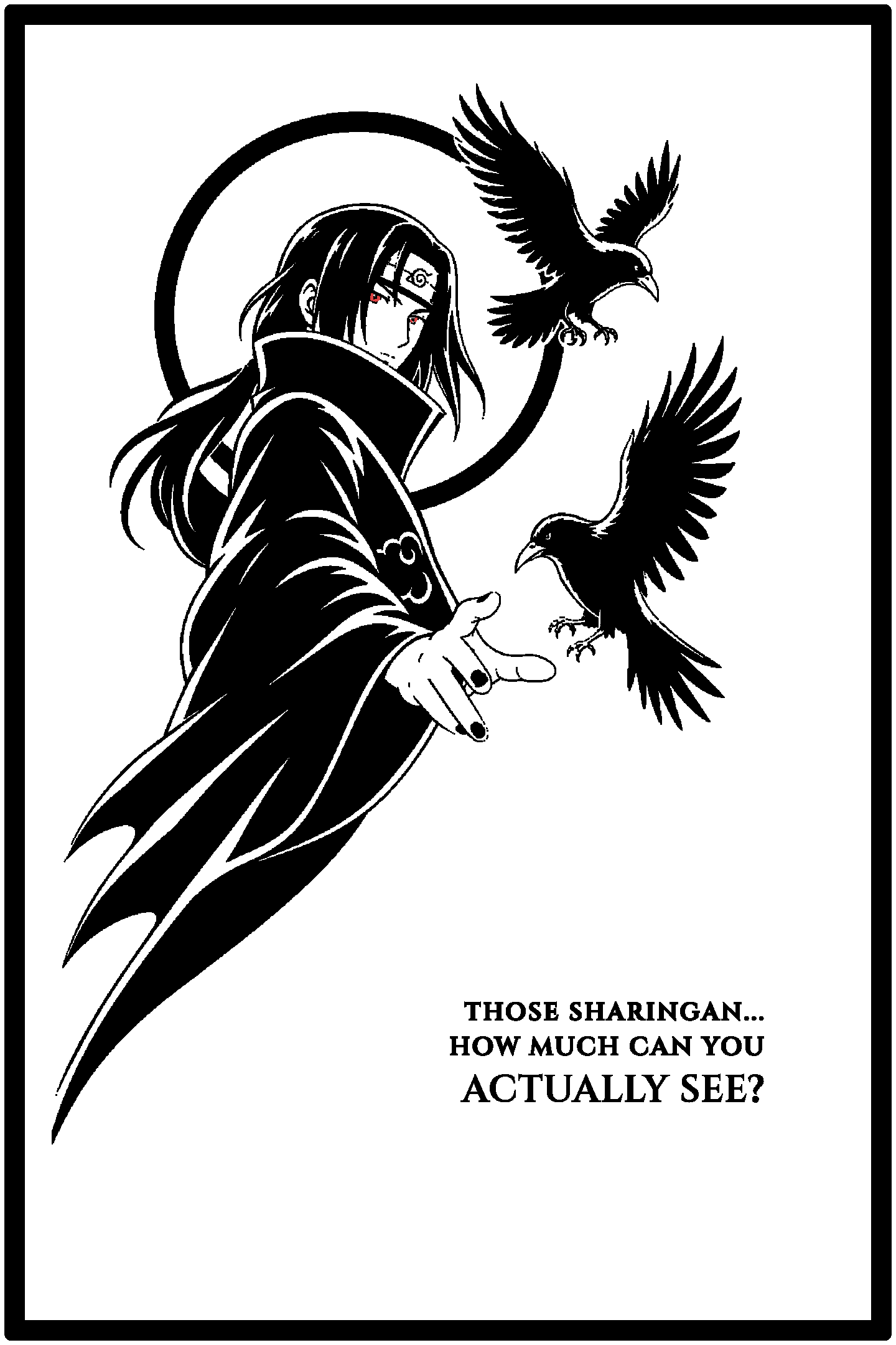 Digital model preview of the Itachi — Crimson Crows Relief Poster, Black on White edition — actual CAD front render