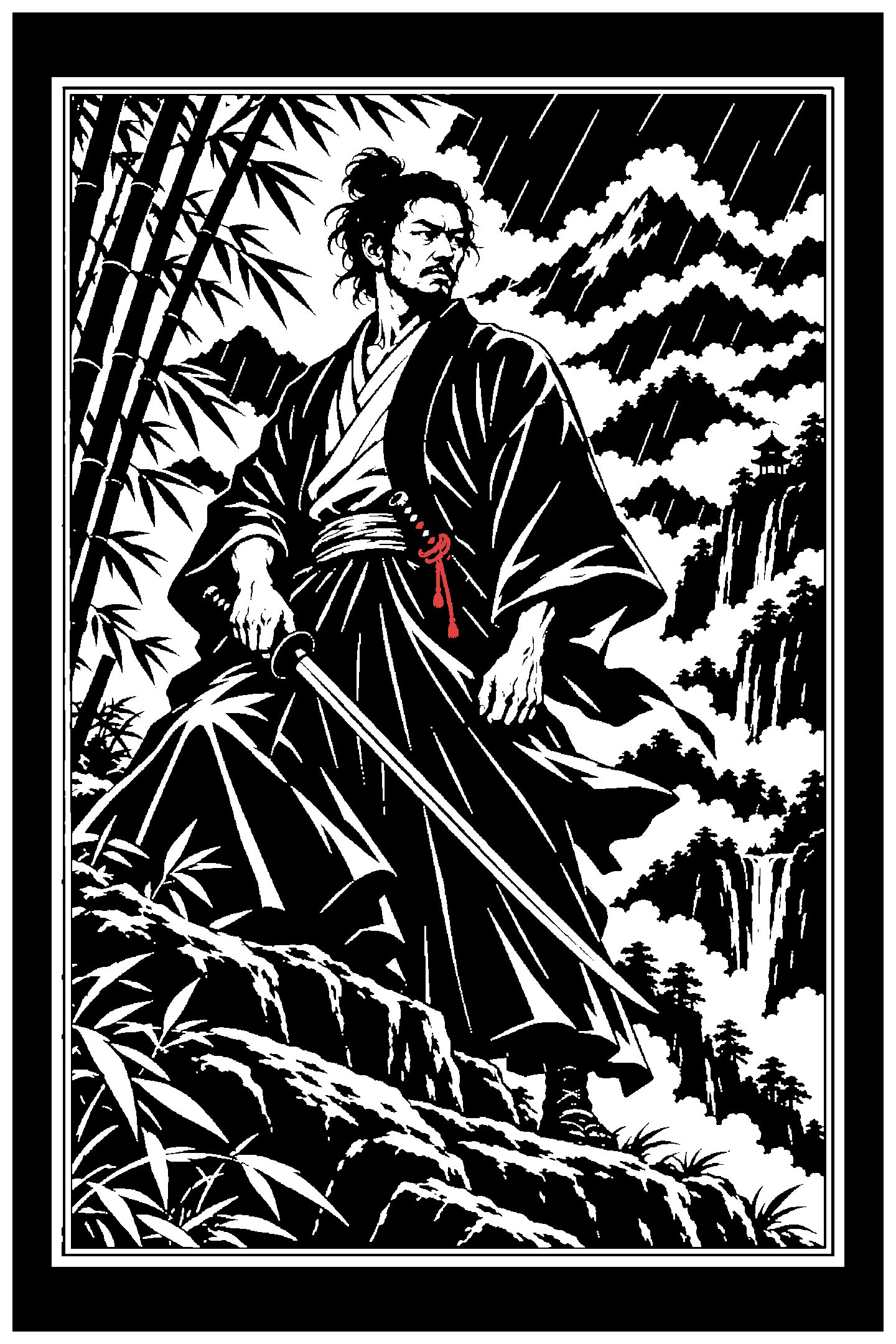 Digital model preview of the Miyamoto Musashi — Stormpath Relief Poster relief poster — actual artwork, uncropped
