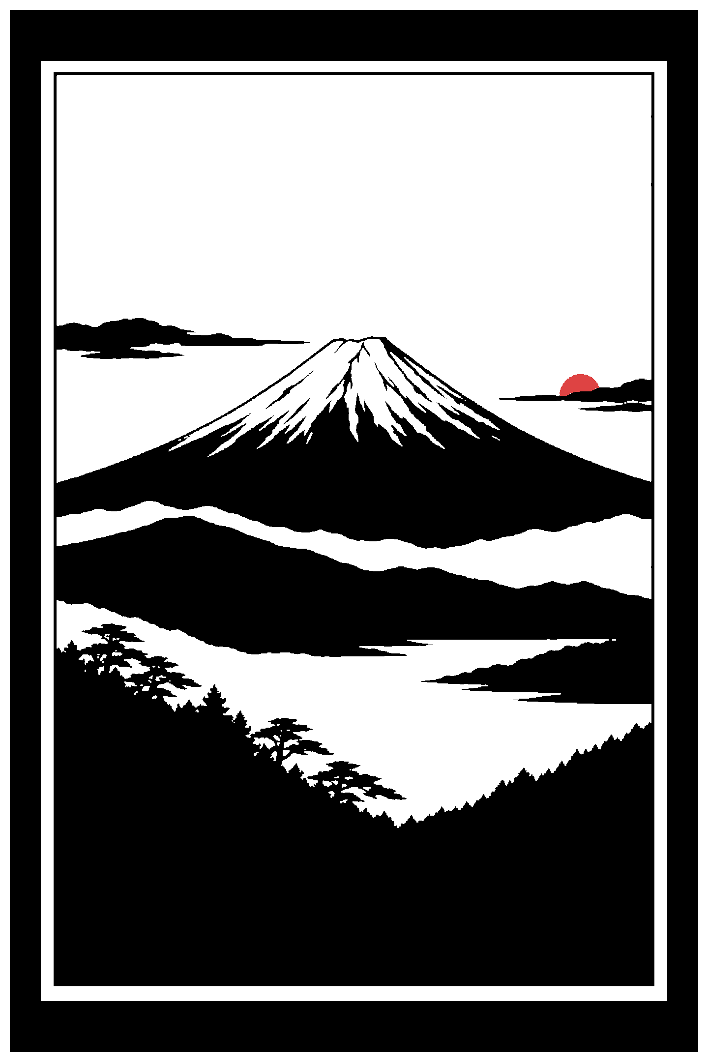 Digital model preview of the Mount Fuji — Quiet Dawn Relief Poster relief poster — actual artwork, uncropped